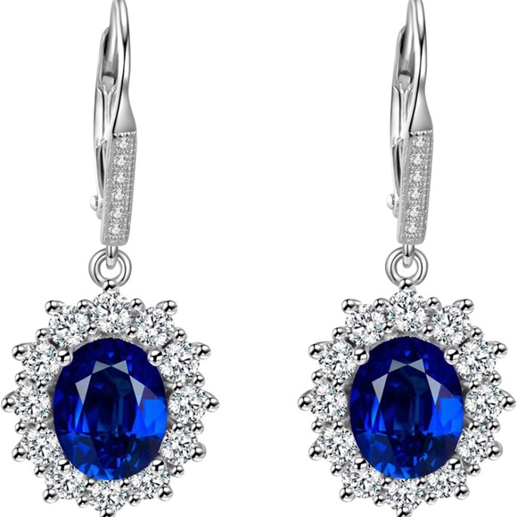 YFN Sterling Silver Oval Cut blue stone Drop Dangle Women Leverback Earrings - Picture 1 of 8